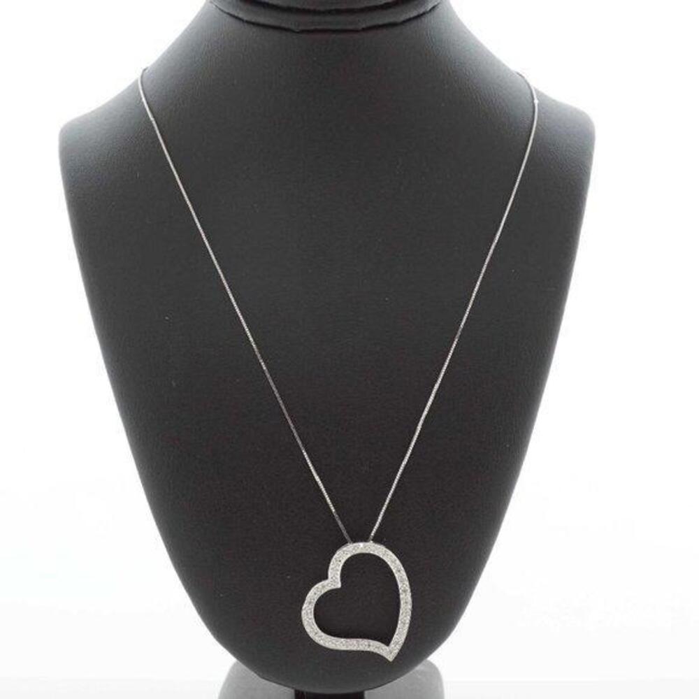 Estate Sale 14k White Gold Heart Diamond Pendant Necklace Vintage Style